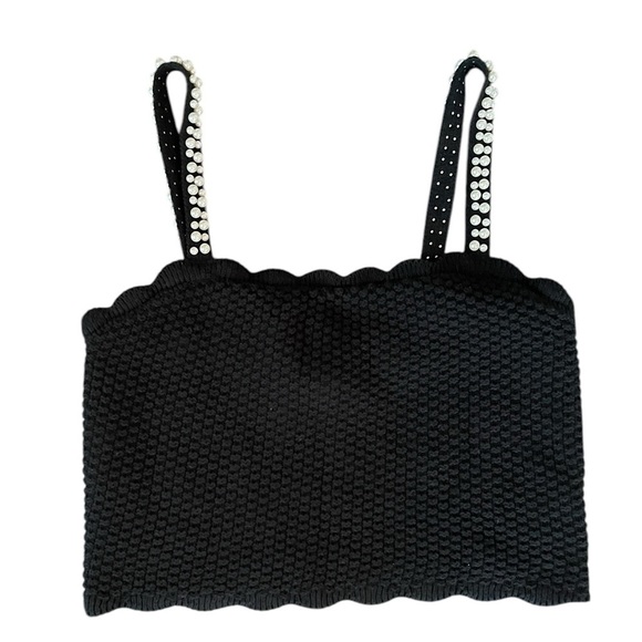 House Of Harlow 1960 sz M Cropped Sweater Tank Top Faux Pearls Straps romantic - Picture 7 of 7